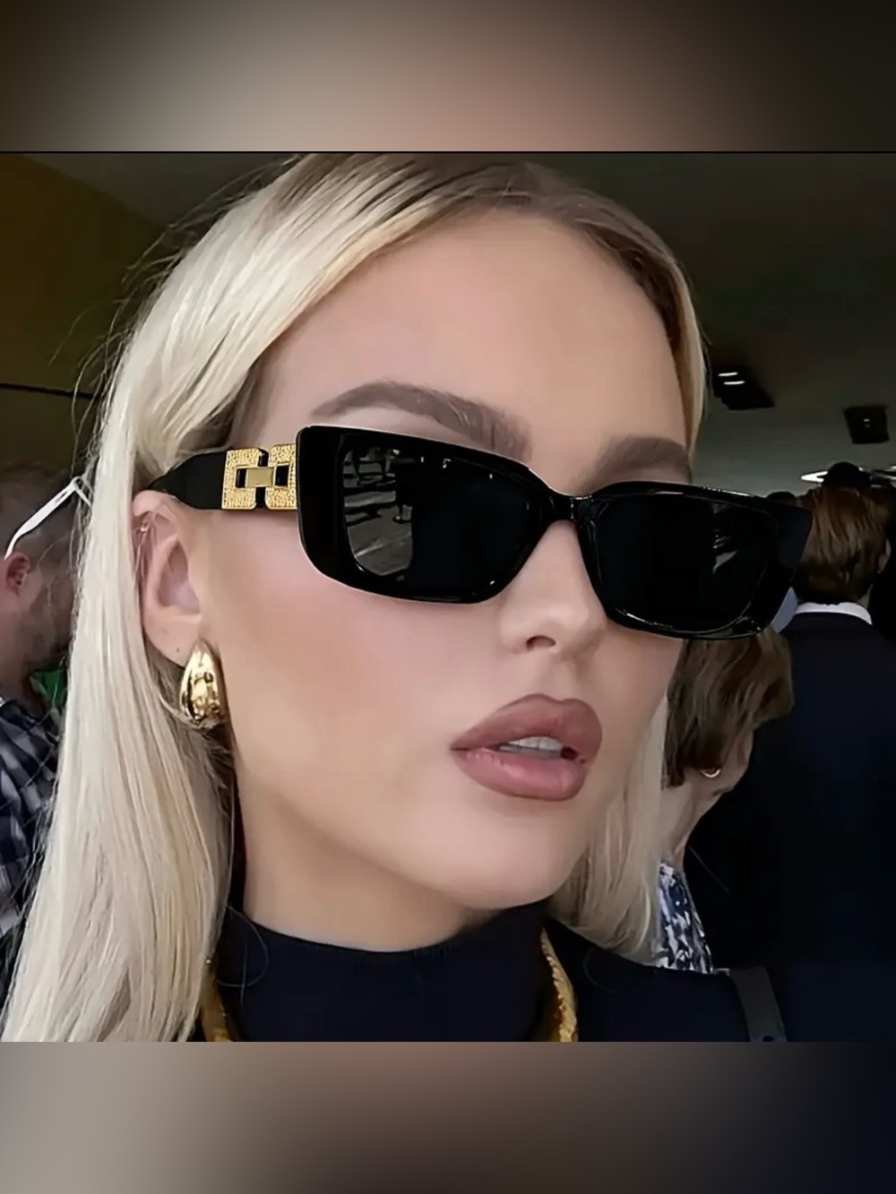 Black and Gold Rectangular Women's Sunglasses - Designer Style
